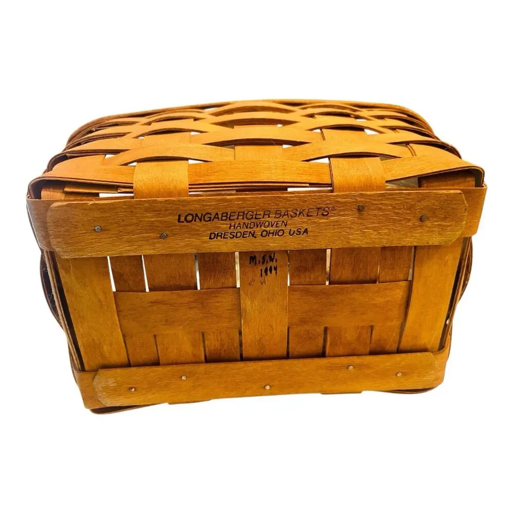1994 Longaberger Medium Market Basket Handwoven Rectangle Wood Handle USA
